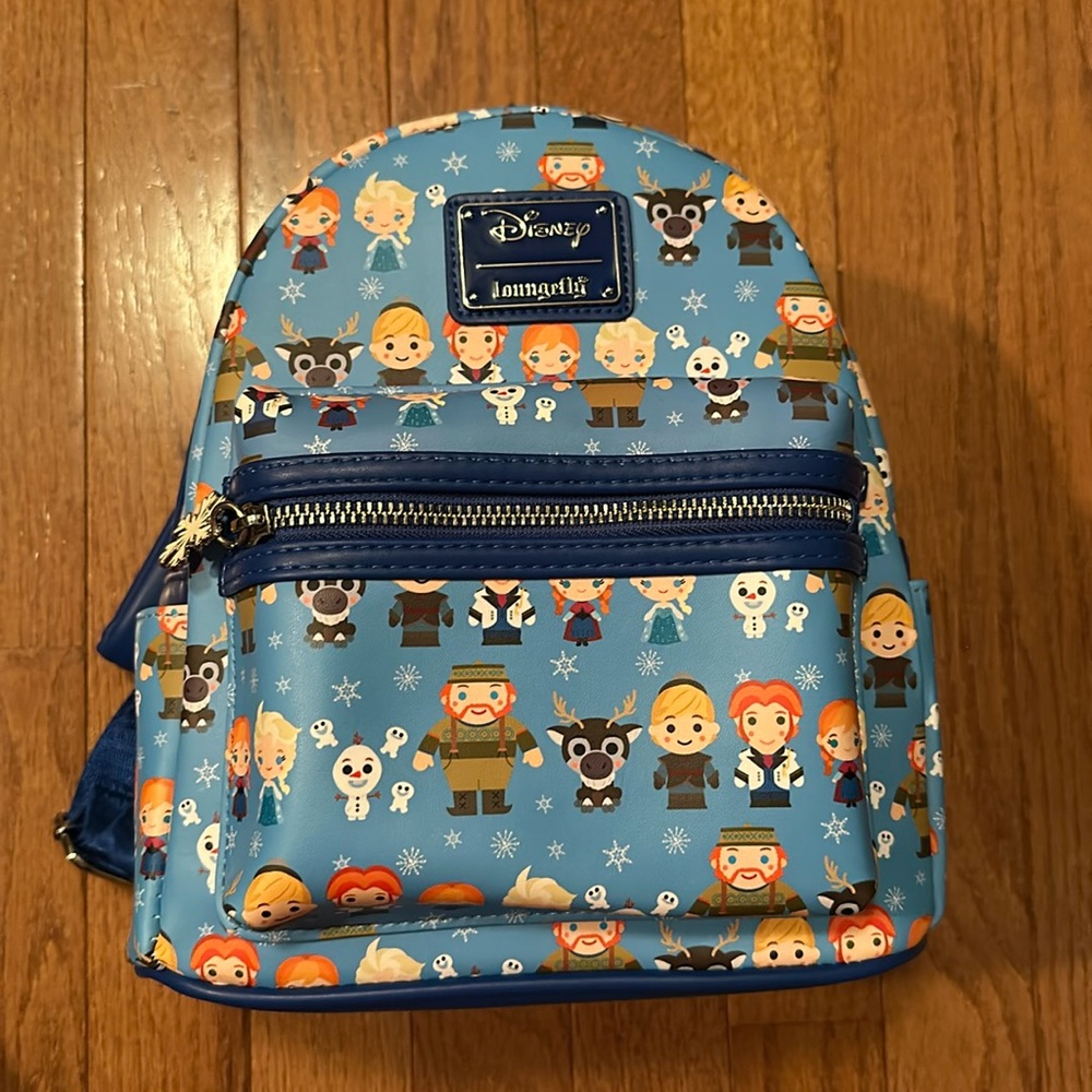 Loungefly Disney Frozen Chibi Mini Backpack Elsa Anna Olaf Blue Bag NWT